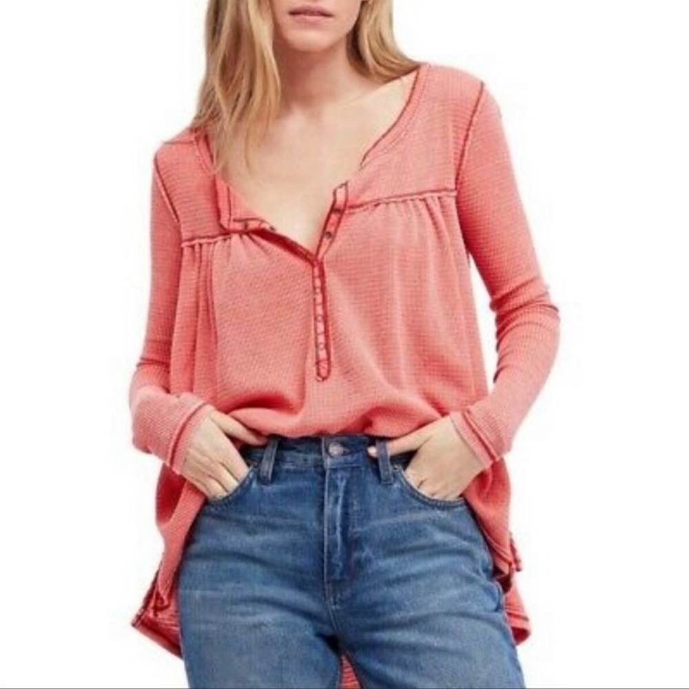 Waffle Knit Button Front Top - Fits really large I am 2x